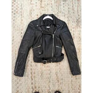 Women's Zara Small biker black 100% Sheep leather jacket-Excellent Shape